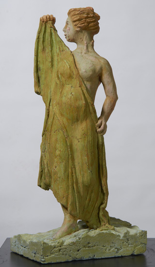 SUSANNAH, based on the myth of Susannah and the Elders, is a standing nude figure in a contrapposto pose who appears to be stepping forward holding drapery in front of her.