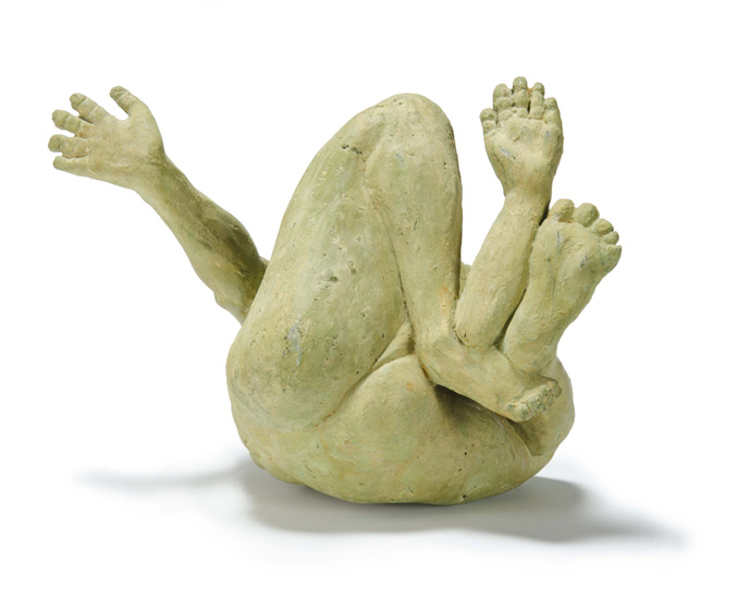 TUMBLER was developed from a crouching nude male model with one arm extended which allowed for the figure, when finished, to be flipped upside down and sideways so as to suggest an acrobat.