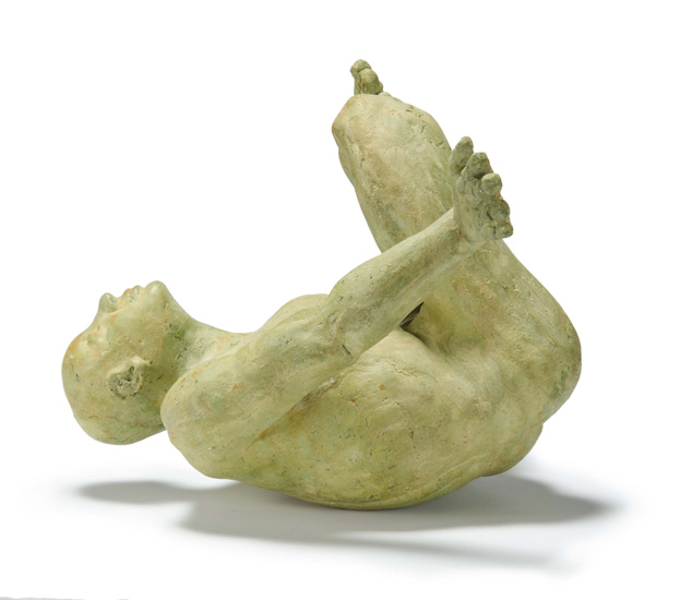 TUMBLER was developed from a crouching nude male model with one arm extended which allowed for the figure, when finished, to be flipped upside down and sideways so as to suggest an acrobat. 