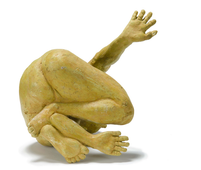 TUMBLER was developed from a crouching nude male model with one arm extended which allowed for the figure, when finished, to be flipped upside down and sideways so as to suggest an acrobat. 